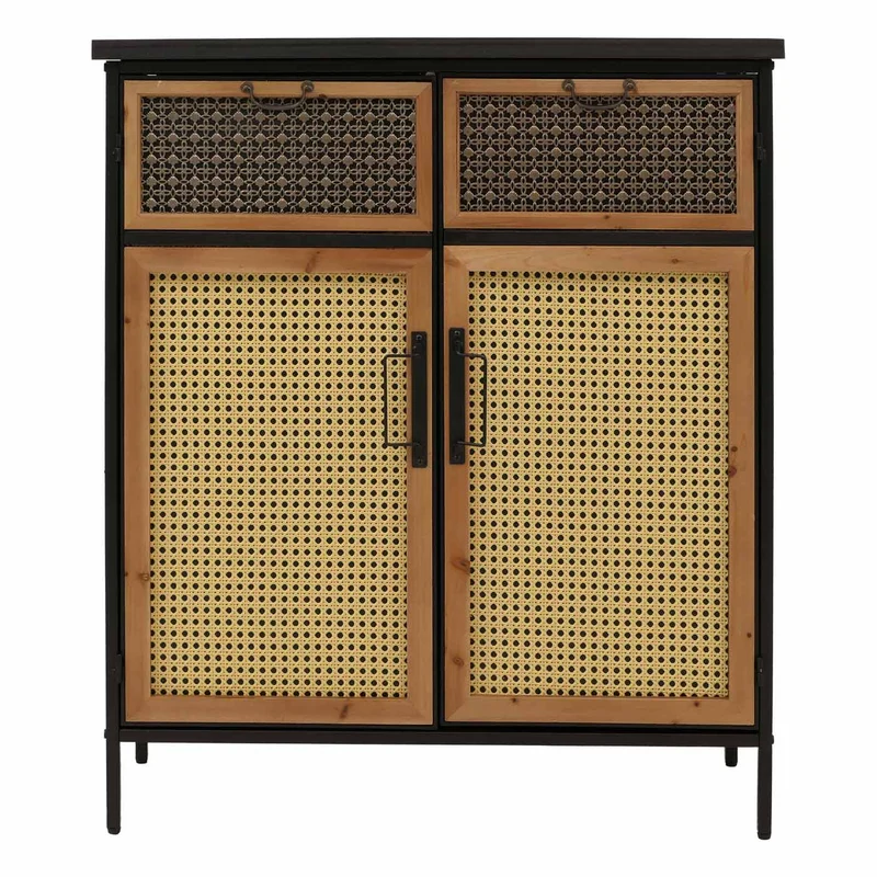 Commode meuble buffet style apothicaire avec compartiments de rangement design vintage shabby avec façades aspect rotin 94x80x35 cm 04_0009131