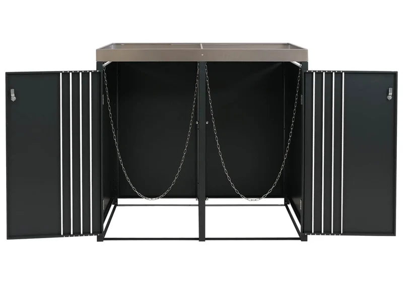Cache-poubelles pour 2 bacs abri pour poubelles en métal avec bac à plantes 125x132x84 cm, env. 55 kg anthracite 04_0009324