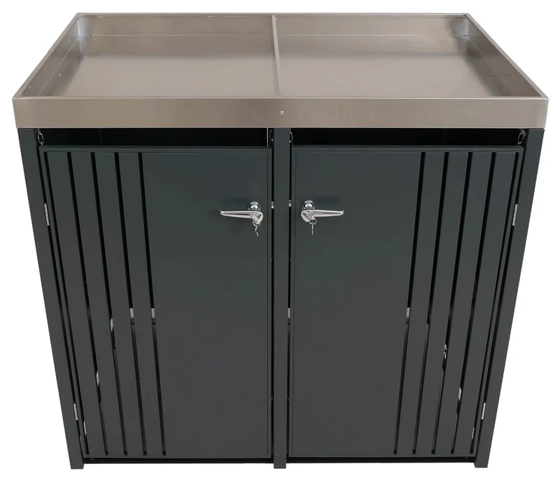 Cache-poubelles pour 2 bacs abri pour poubelles en métal avec bac à plantes 125x132x84 cm, env. 55 kg anthracite 04_0009324