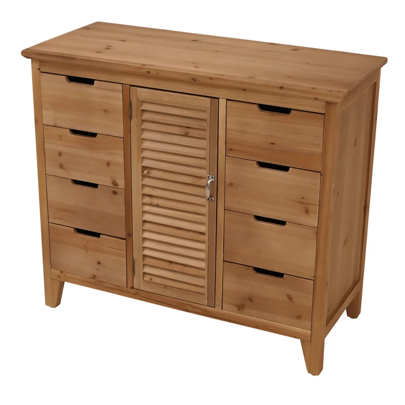 Commode meuble de rangement style apothicaire avec 8 tiroirs et compartiments design vintage shabby avec porte aspect volet 04_0009125