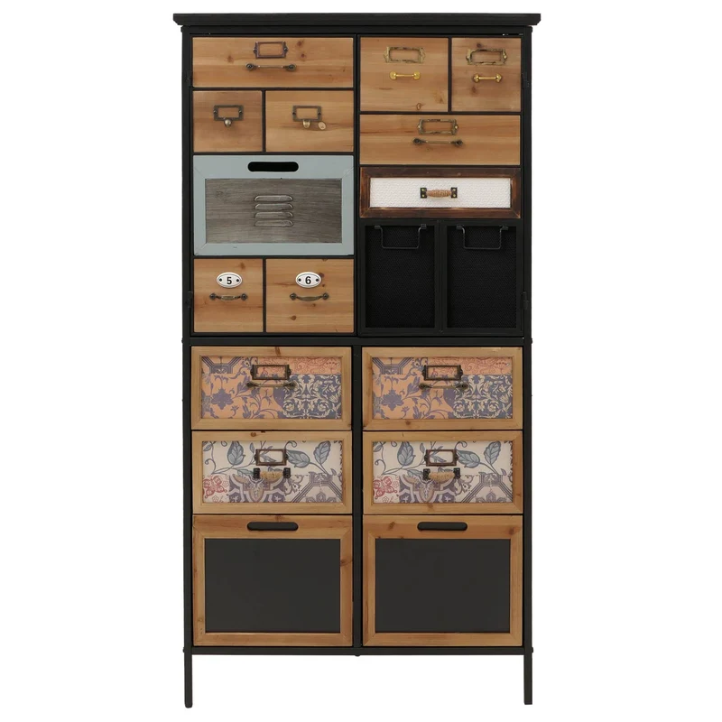Commode meuble buffet style apothicaire avec tiroirs et compartiments design vintage shabby 136x73x35 cm naturel / bleu / blanc 04_0009142