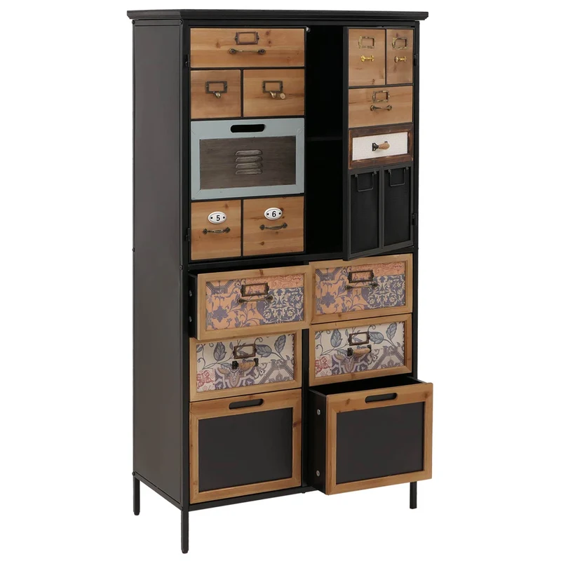 Commode meuble buffet style apothicaire avec tiroirs et compartiments design vintage shabby 136x73x35 cm naturel / bleu / blanc 04_0009142