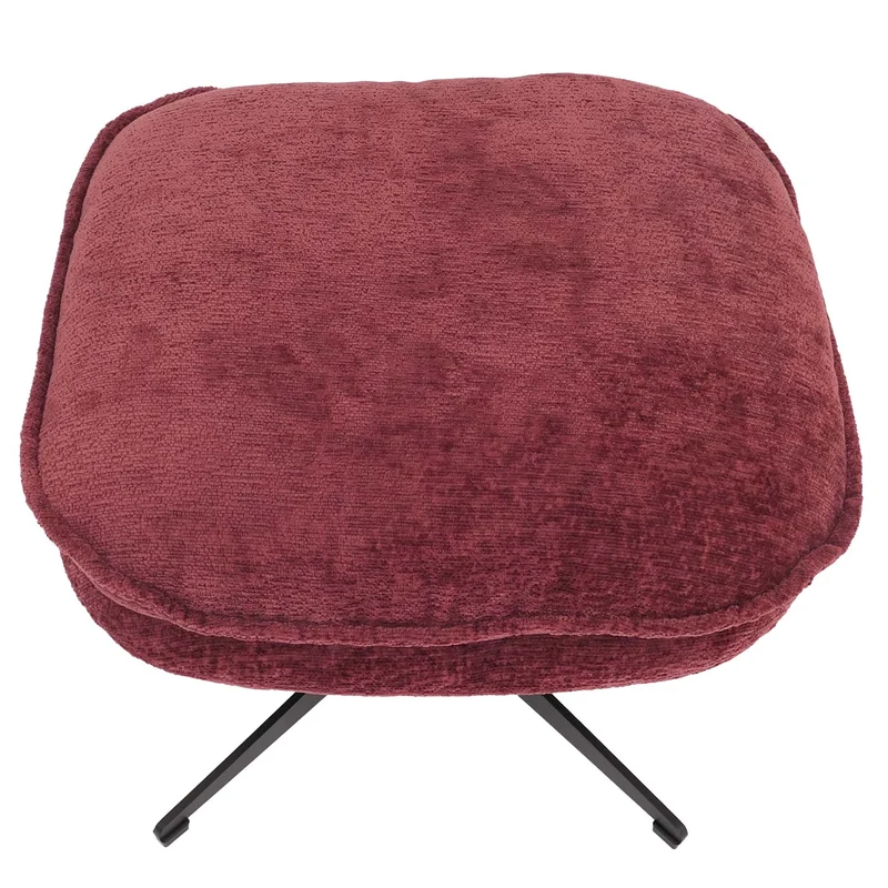 Pouf repose-pieds tabouret rembourré en tissu chenille couleur baie avec piètement métal 04_0009040