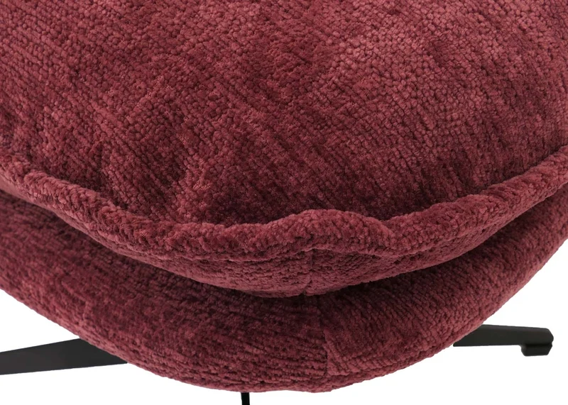Pouf repose-pieds tabouret rembourré en tissu chenille couleur baie avec piètement métal 04_0009040