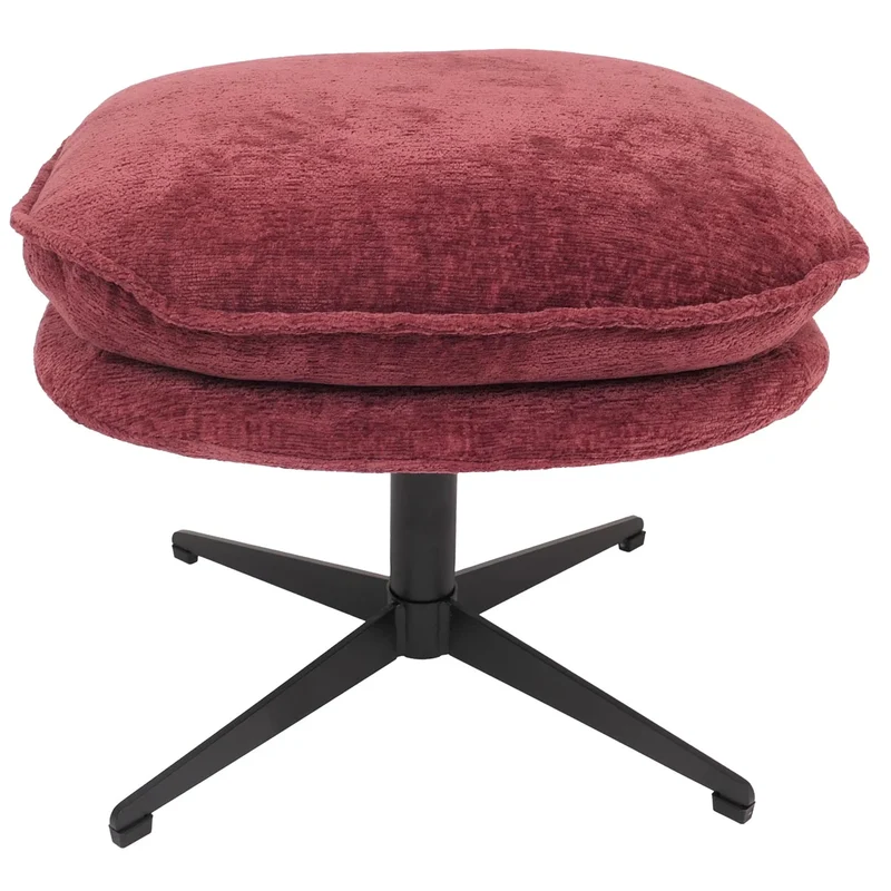 Pouf repose-pieds tabouret rembourré en tissu chenille couleur baie avec piètement métal 04_0009040