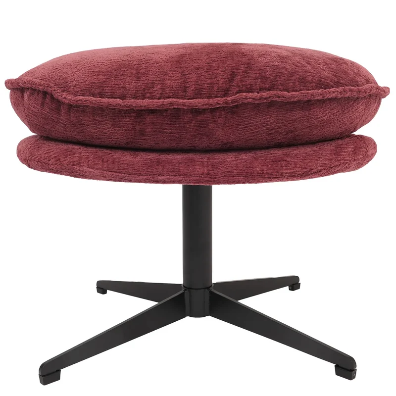 Pouf repose-pieds tabouret rembourré en tissu chenille couleur baie avec piètement métal 04_0009040