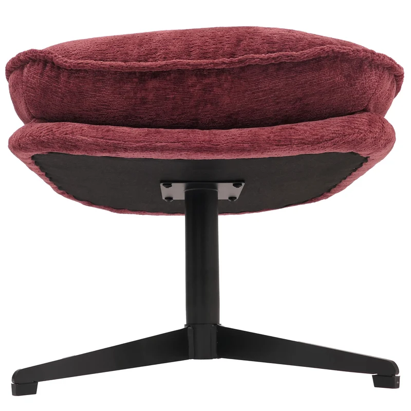 Pouf repose-pieds tabouret rembourré en tissu chenille couleur baie avec piètement métal 04_0009040