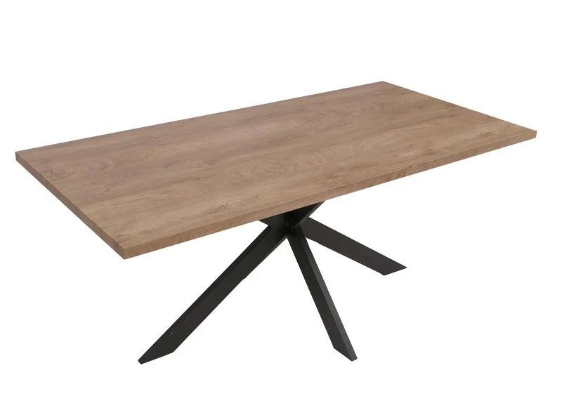 Table de salle à manger style industriel avec plateau MDF aspect noyer et structure métal 180x90 cm 04_0009257