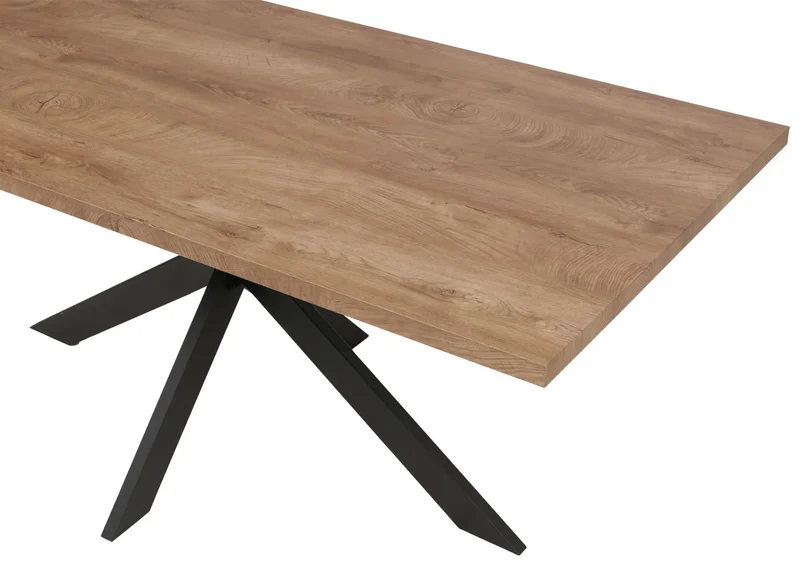 Table de salle à manger style industriel avec plateau MDF aspect noyer et structure métal 180x90 cm 04_0009257