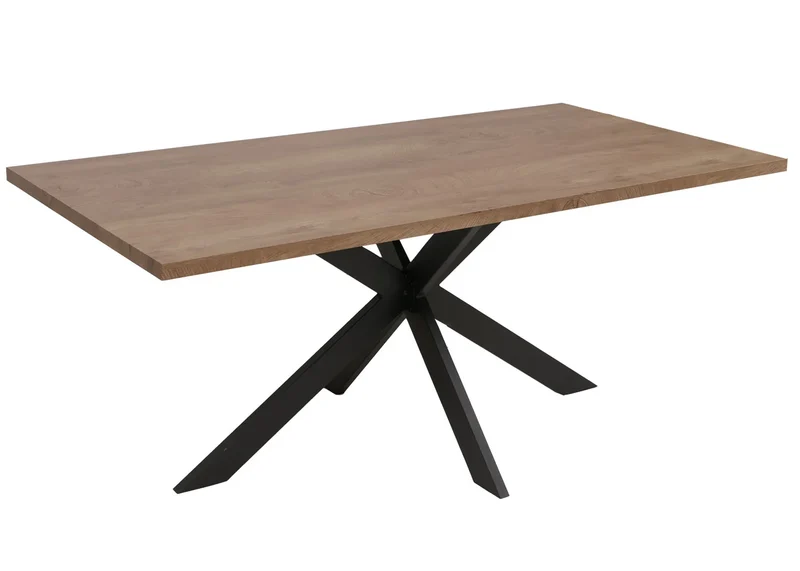 Table de salle à manger style industriel avec plateau MDF aspect noyer et structure métal 180x90 cm 04_0009257