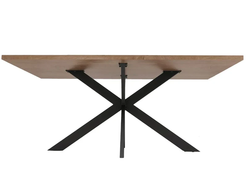 Table de salle à manger style industriel avec plateau MDF aspect noyer et structure métal 180x90 cm 04_0009257