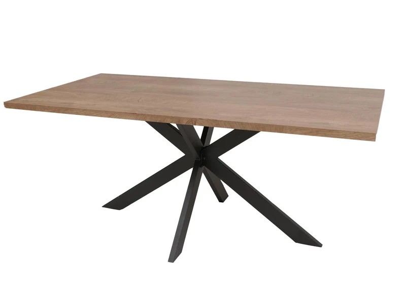 Table de salle à manger style industriel avec plateau MDF aspect noyer et structure métal 180x90 cm 04_0009257