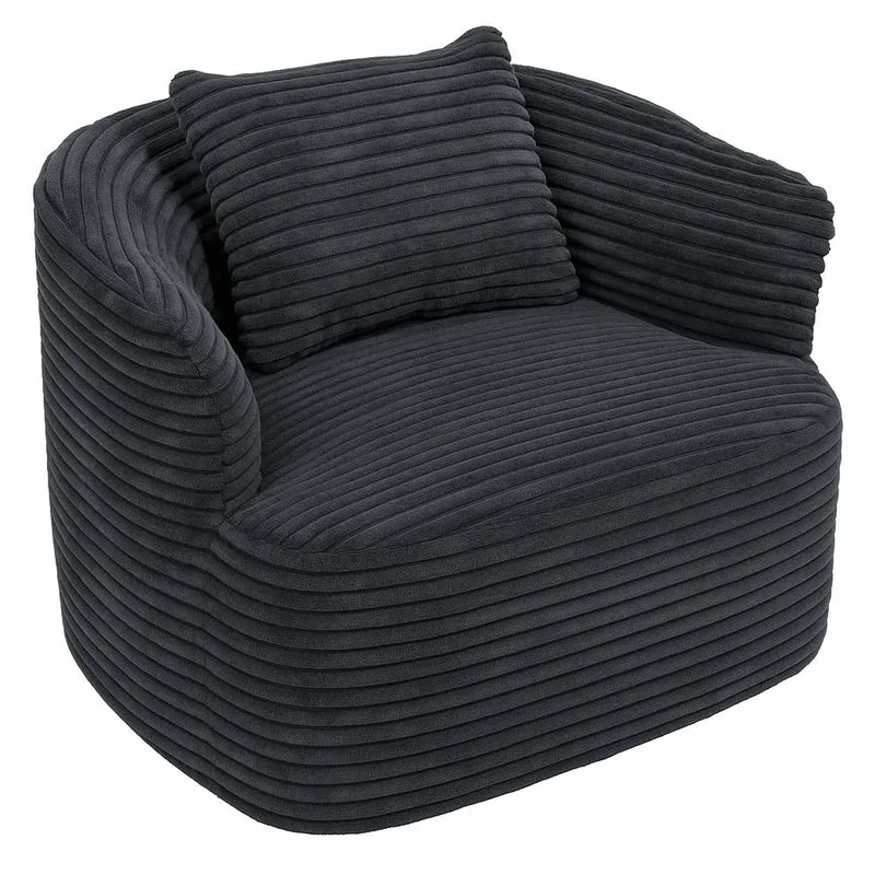 Fauteuil lounge relax en velours côtelé gris foncé avec coussin fauteuil cocktail rembourré 04_0008968