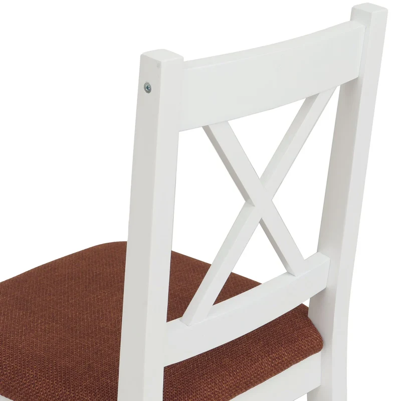 Ensemble salle à manger style maison de campagne avec table et 4 chaises en bois massif blanc avec assises terracotta 04_0009058