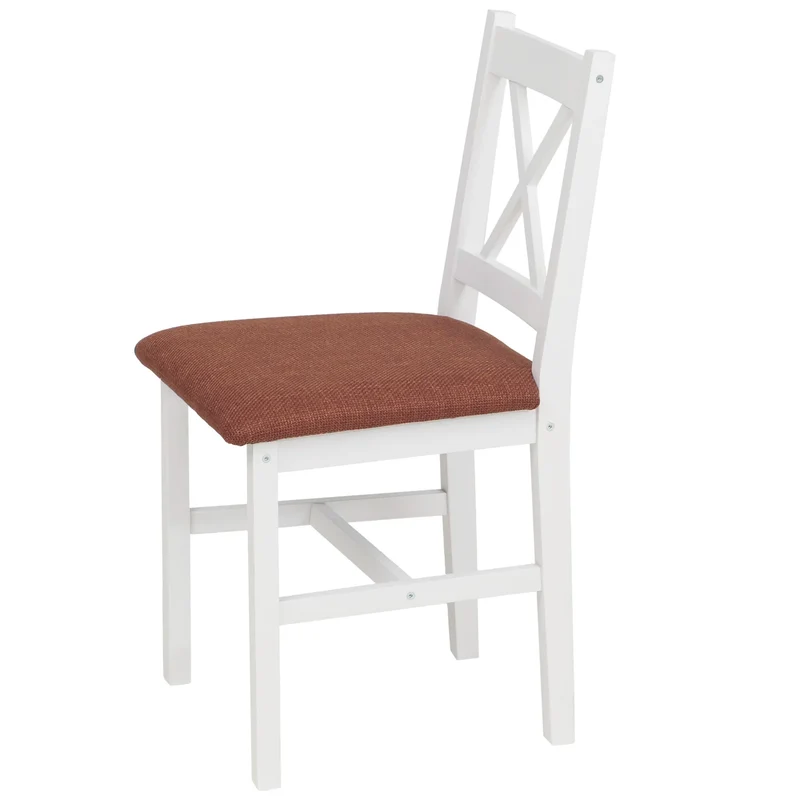 Ensemble salle à manger style maison de campagne avec table et 4 chaises en bois massif blanc avec assises terracotta 04_0009058