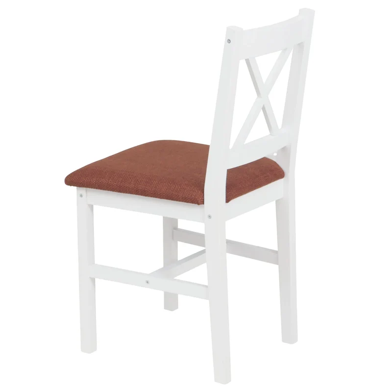 Ensemble salle à manger style maison de campagne avec table et 4 chaises en bois massif blanc avec assises terracotta 04_0009058