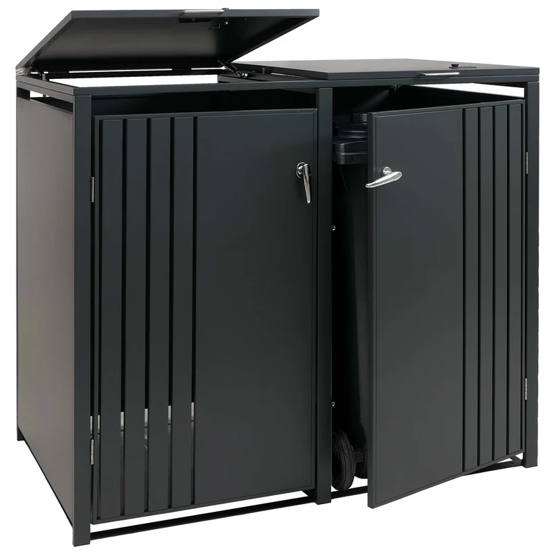 Cache-poubelles pour 2 bacs avec couvercle abri pour poubelles en métal avec ouverture par le haut 122x132x84 cm anthracite 04_0009352