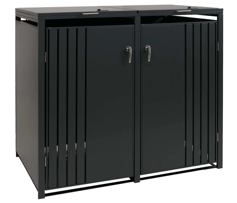 Cache-poubelles pour 2 bacs avec couvercle abri pour poubelles en métal avec ouverture par le haut 122x132x84 cm anthracite 04_0009352