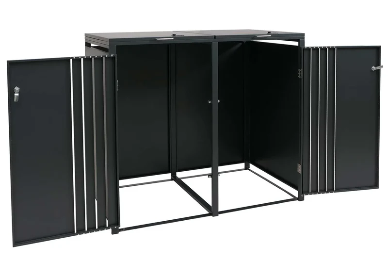 Cache-poubelles pour 2 bacs avec couvercle abri pour poubelles en métal avec ouverture par le haut 122x132x84 cm anthracite 04_0009352
