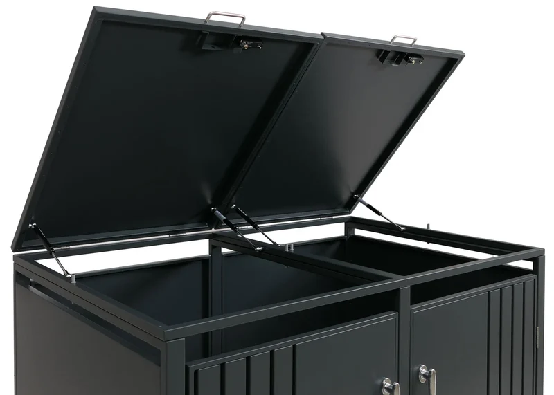 Cache-poubelles pour 2 bacs avec couvercle abri pour poubelles en métal avec ouverture par le haut 122x132x84 cm anthracite 04_0009352