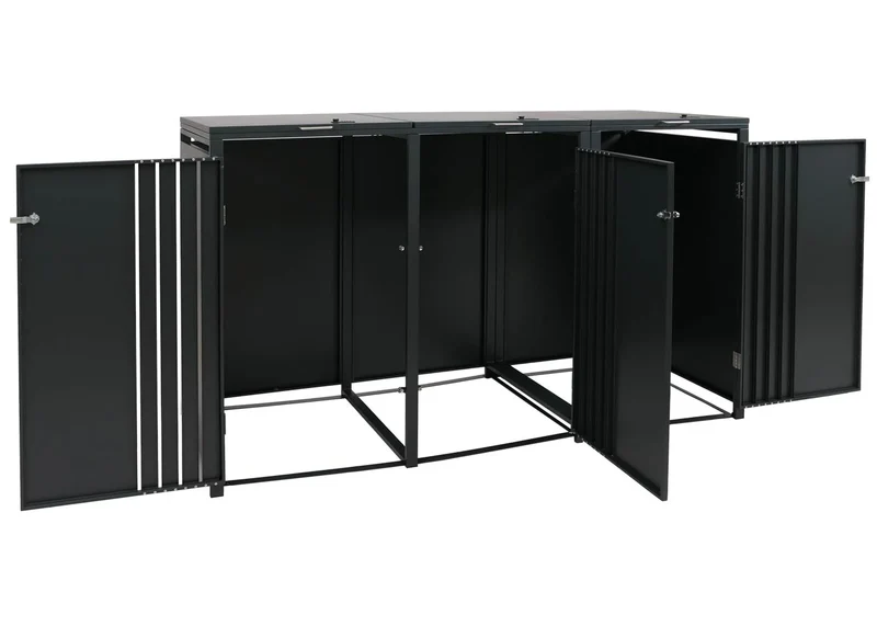 Cache-poubelles pour 3 bacs avec couvercle abri pour poubelles en métal avec ouverture par le haut 122x200x84 cm anthracite 04_0009348