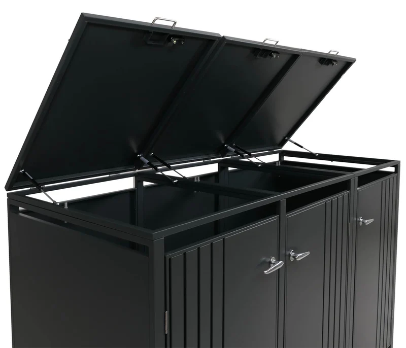 Cache-poubelles pour 3 bacs avec couvercle abri pour poubelles en métal avec ouverture par le haut 122x200x84 cm anthracite 04_0009348
