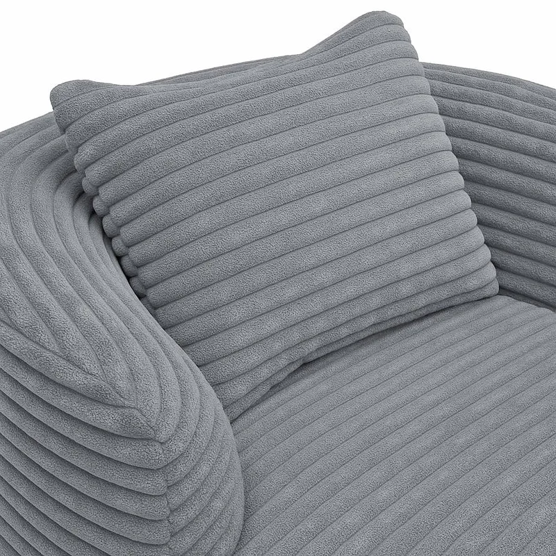 Fauteuil lounge relax en velours côtelé gris clair avec coussin fauteuil cocktail rembourré 04_0008969