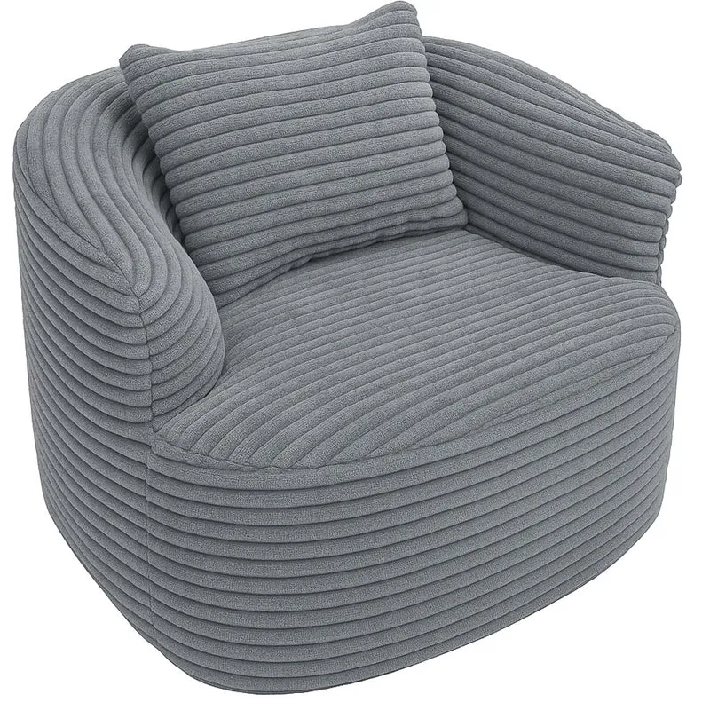 Fauteuil lounge relax en velours côtelé gris clair avec coussin fauteuil cocktail rembourré 04_0008969