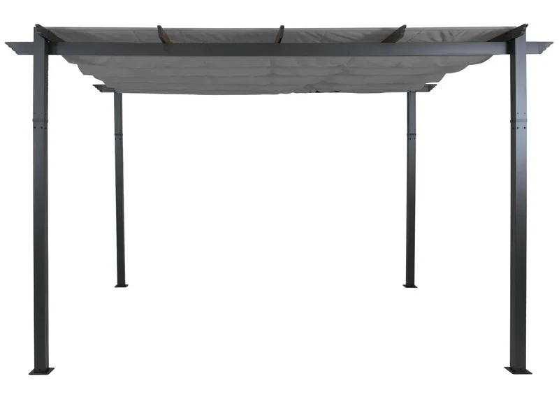 Pergola en aluminium et acier pavillon de jardin avec toit coulissant réglable protection UV50+ structure stable 3x4 m tissu gris 04_0009581