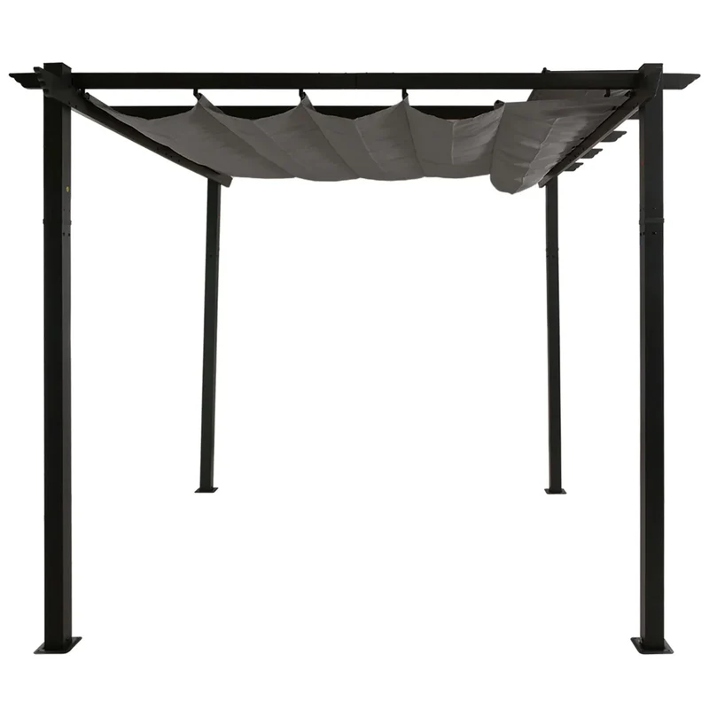 Pergola en aluminium et acier pavillon de jardin avec toit coulissant réglable protection UV50+ structure stable 3x4 m tissu gris 04_0009581
