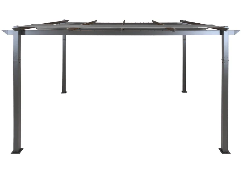 Pergola en aluminium et acier pavillon de jardin avec toit coulissant réglable protection UV50+ structure stable 3x4 m tissu gris 04_0009581
