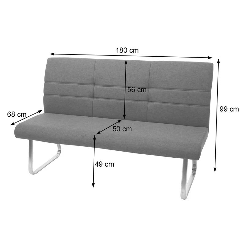 Banc de salle à manger 3 places avec dossier revêtement tissu gris-brun et structure en acier inoxydable brossé, 180 cm 04_0010869