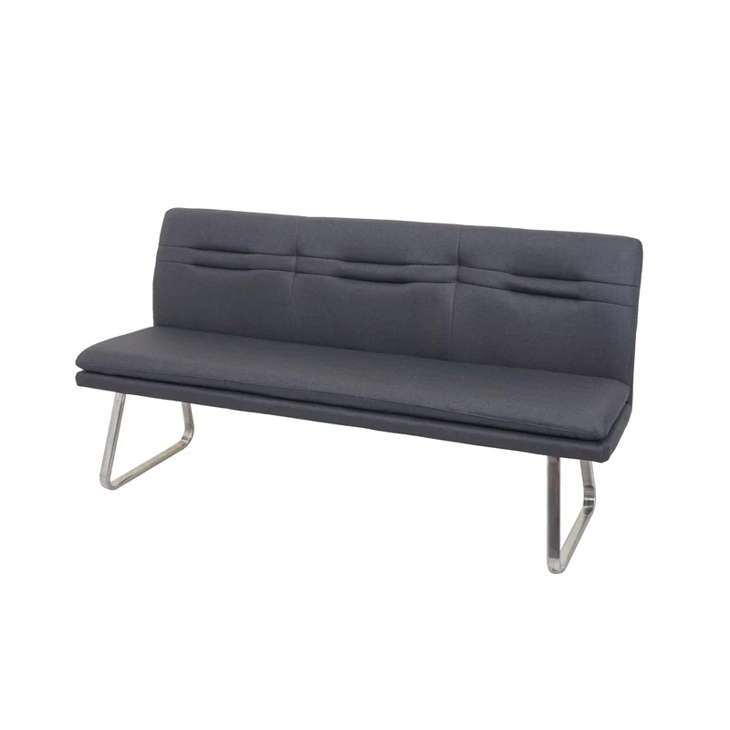 Banc de salle à manger rembourré 3 places avec dossier revêtement tissu gris et structure en acier inoxydable 180 cm 04_0010902