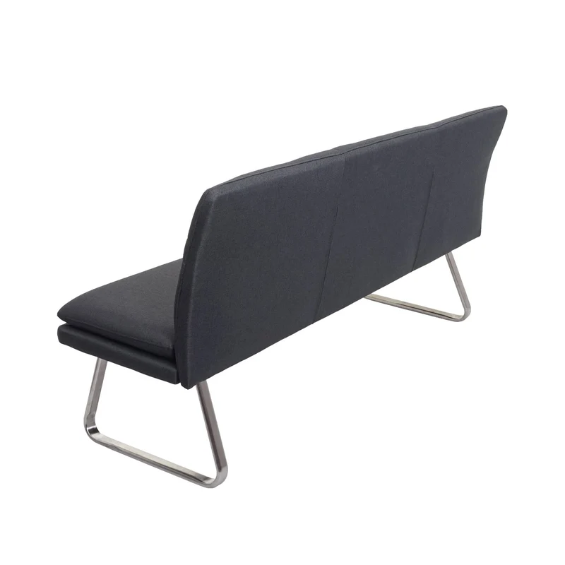 Banc de salle à manger rembourré 3 places avec dossier revêtement tissu gris et structure en acier inoxydable 180 cm 04_0010902