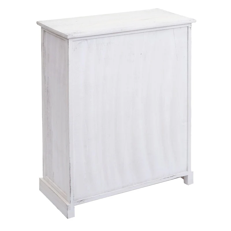 Commode meuble de rangement avec tiroirs et paniers en bois massif blanc vieilli style shabby chic 80x60x30 cm 04_0010823