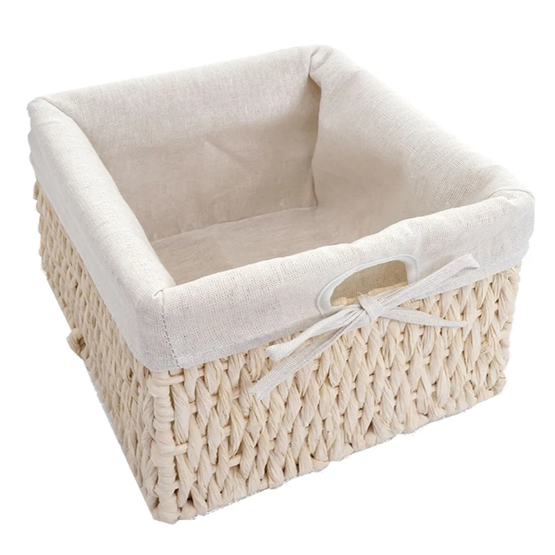 Commode meuble de rangement avec tiroirs et paniers en bois massif blanc vieilli style shabby chic 80x60x30 cm 04_0010823