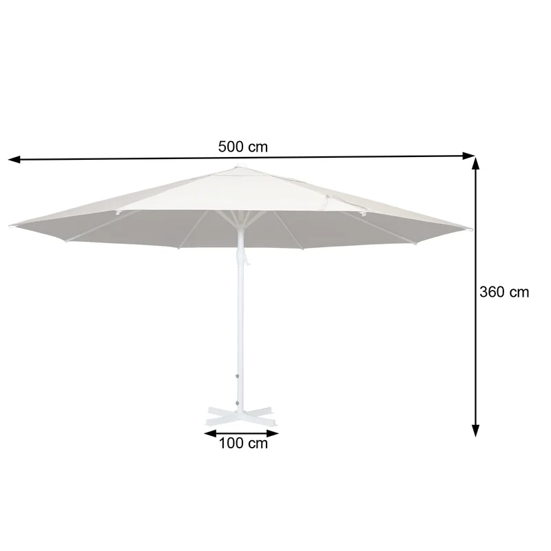 Parasol de jardin terrasse Ø 5 m aluminium avec manivelle toile polyester crème beige résistante avec pied modulable inclus 04_0010938