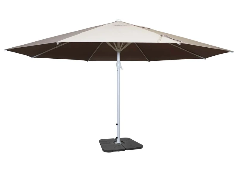 Parasol de jardin terrasse Ø 5 m aluminium avec manivelle toile polyester crème beige résistante avec pied modulable inclus 04_0010938