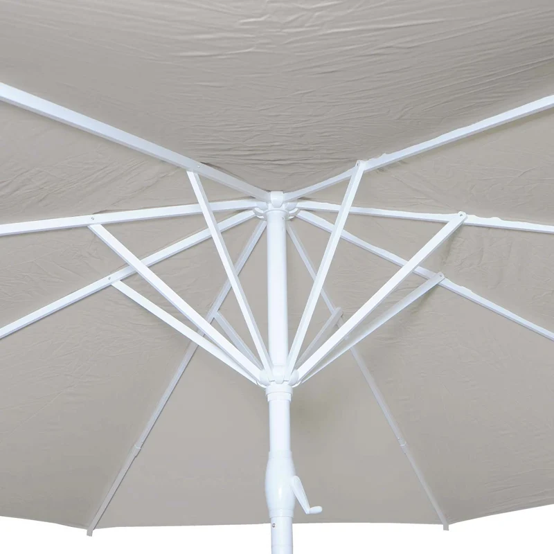 Parasol de jardin terrasse Ø 5 m aluminium avec manivelle toile polyester crème beige résistante avec pied modulable inclus 04_0010938