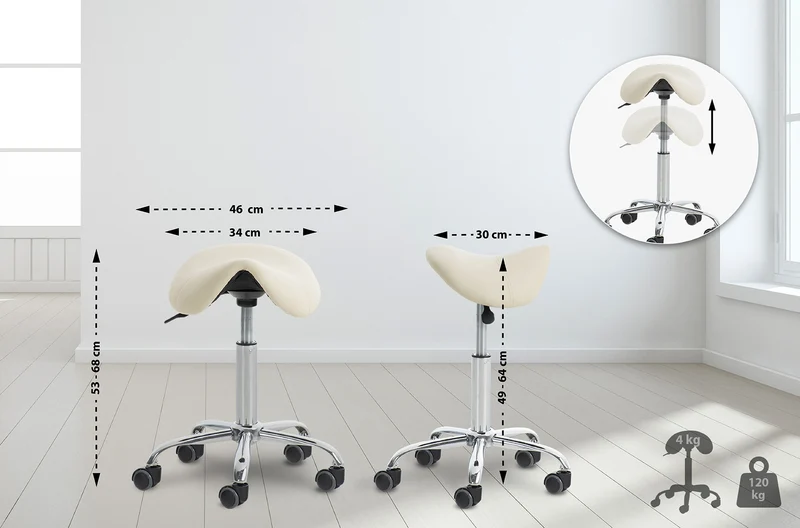 Lot de 2 tabourets de travail cabinets médicaux les salons de beauté en métal chromé assise en PVC crème 10_0007008