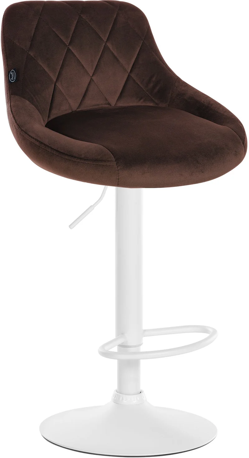 Lot de 2 tabourets de bar pivotant hauteur réglable en velours marron surpiqûres décoratives cadre en métal blanc 10_0006772