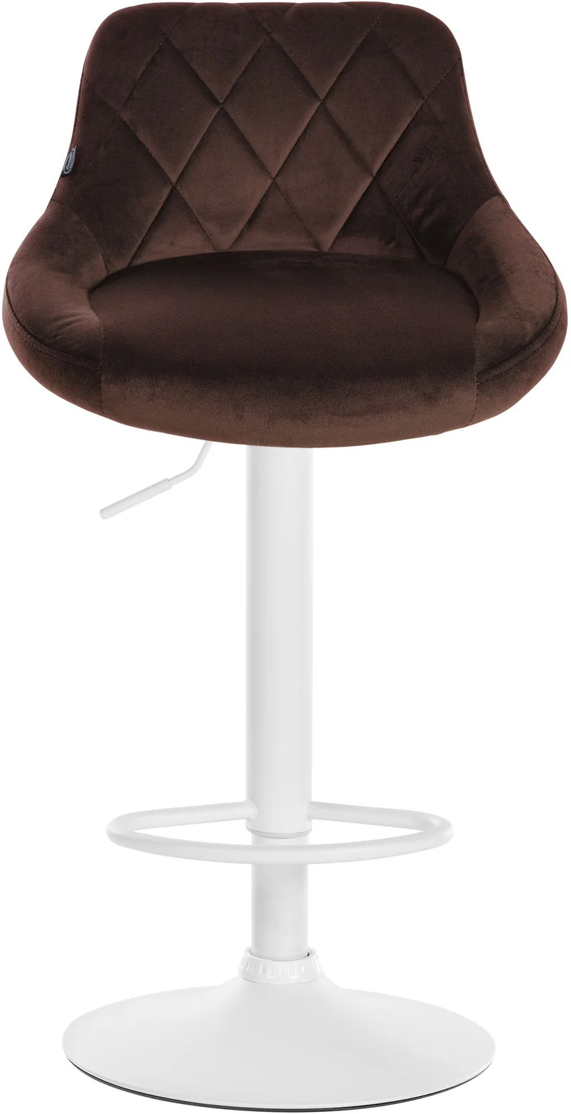 Lot de 2 tabourets de bar pivotant hauteur réglable en velours marron surpiqûres décoratives cadre en métal blanc 10_0006772