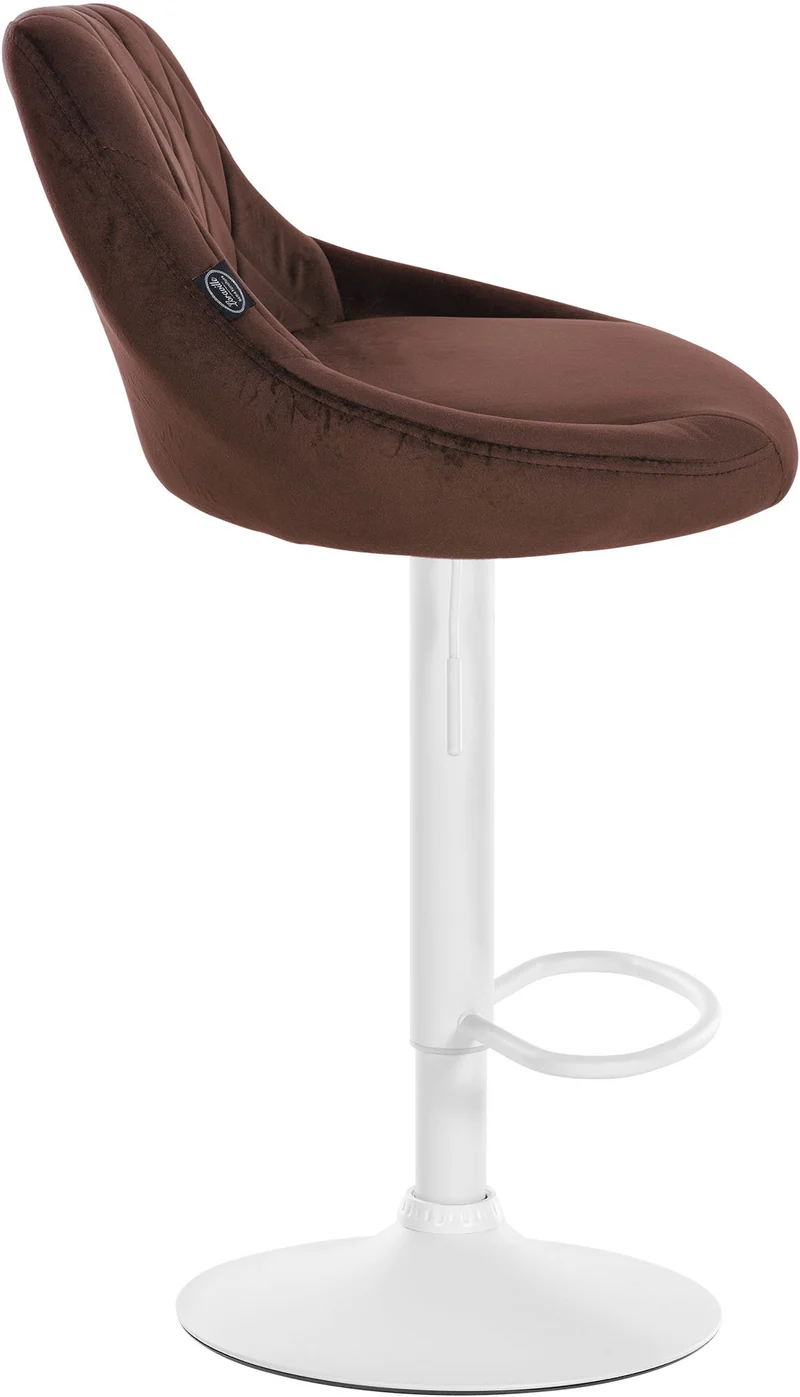Lot de 2 tabourets de bar pivotant hauteur réglable en velours marron surpiqûres décoratives cadre en métal blanc 10_0006772
