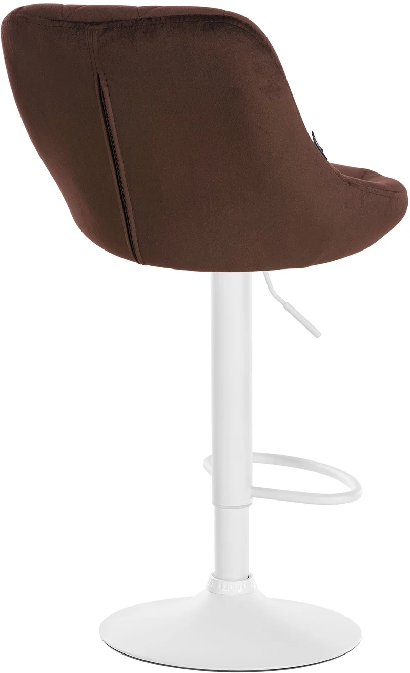 Lot de 2 tabourets de bar pivotant hauteur réglable en velours marron surpiqûres décoratives cadre en métal blanc 10_0006772
