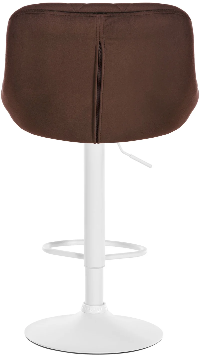 Lot de 2 tabourets de bar pivotant hauteur réglable en velours marron surpiqûres décoratives cadre en métal blanc 10_0006772