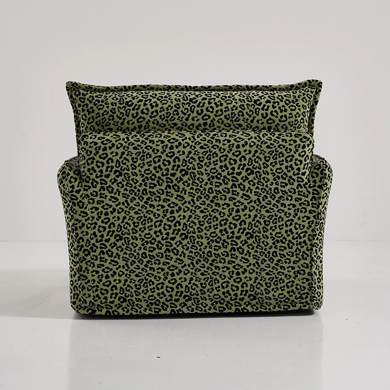 Green Leopard Print Swivel Birch Wood Accent Chair - Vintage Oriental Sofa for Living Room