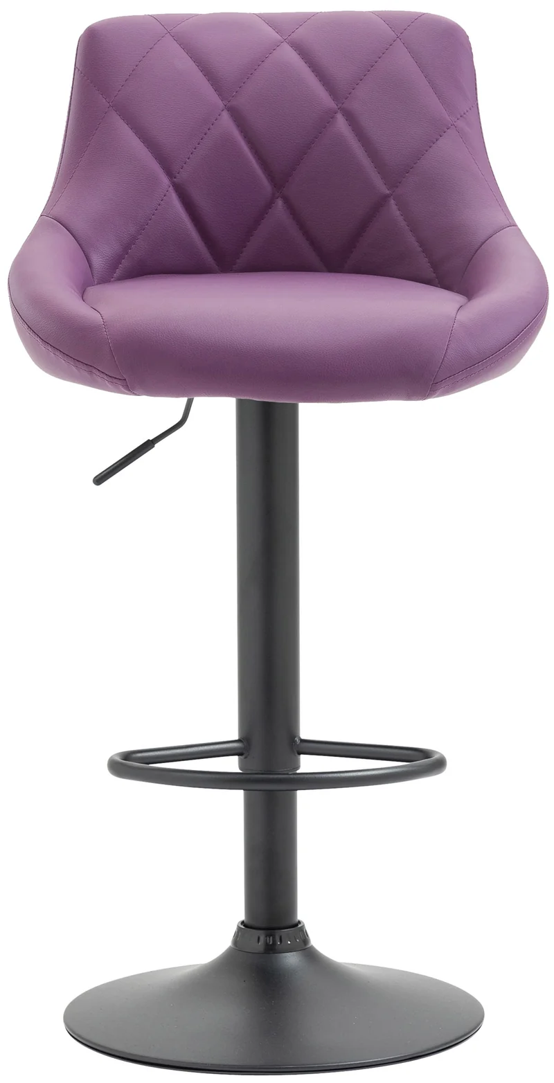 Tabouret de bar x1 pivotant hauteur réglable en similicuir violet surpiqûres décoratives cadre en métal noir 10_0005898