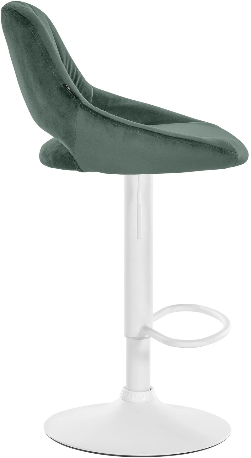 Lot de 2 tabourets de bar réglables en velours vert dossier ajouré et pied métal blanc 10_0005588