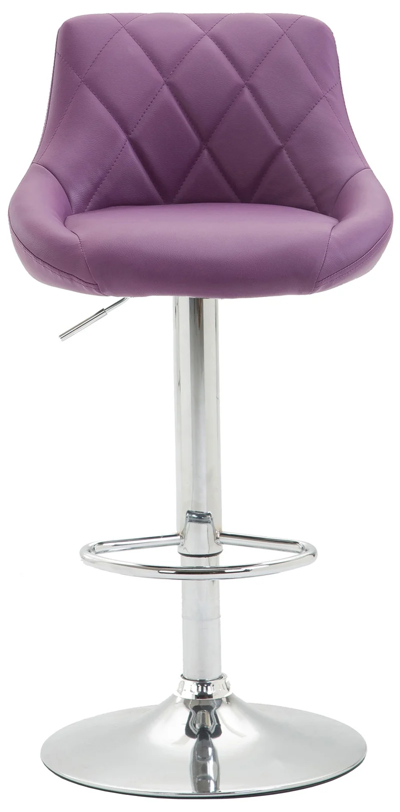Tabouret de bar x1 pivotant hauteur réglable en similicuir violet surpiqûres décoratives cadre en métal chromé 10_0005897