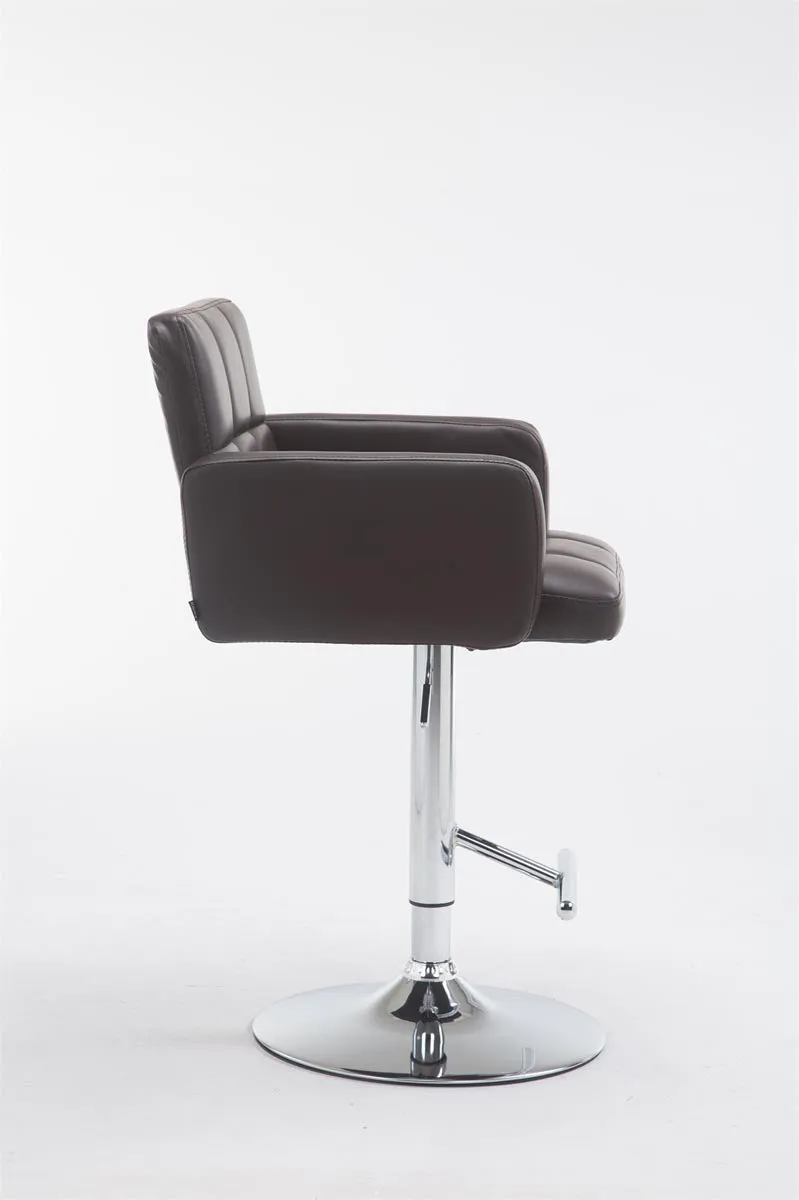 Tabouret de bar x1 avec accoudoirs et repose-pieds en similicuir marron cadre en métal chromé 10_0006553
